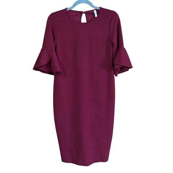 Pink Blush Elegant Sheath Dress Ruffle Sleeves Knee-Length Keyhole Back Sz S NWT - Picture 1 of 8